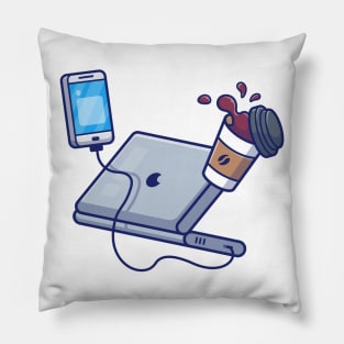 Laptop, headphone and coffee Pillow