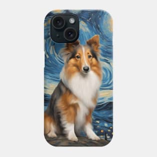 Shetland Sheepdog Dog Breed Painting in a Van Gogh Starry Night Art Style Phone Case