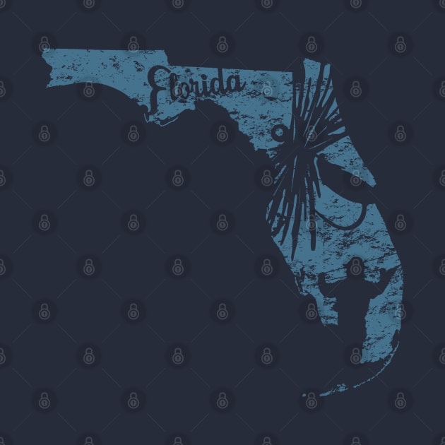 Florida Distressed Fly Fishing State Map by TeeCreations