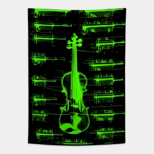 Green Neon Da Vinci violin blueprint Tapestry