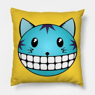 Tabby Cat Blue with Cheshire Grin Pillow