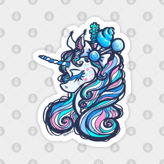 Blue Sugar Rush Unicorn Magnet by Jan Grackle