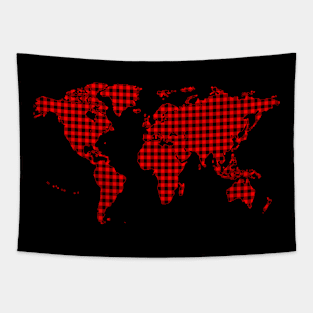 Fun Buffalo Plaid World Map Tapestry