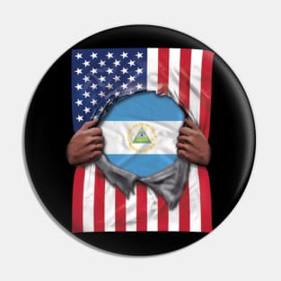 Nicaragua Flag American Flag Ripped - Gift for Nicaraguan From Nicaragua Pin