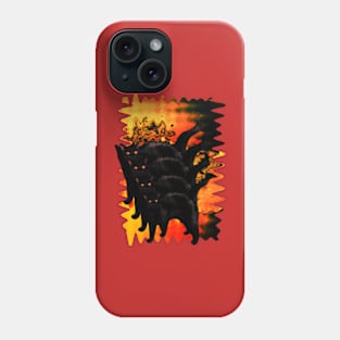 Psychedelic Black Cat Horror Red Melty colorful background surreal collage in gold Phone Case