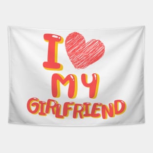 I Love My Girlfriend Heart Balloons White Tapestry