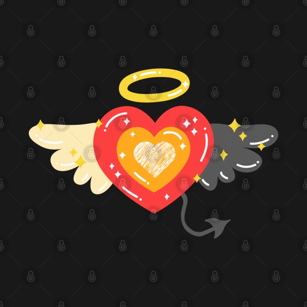 Cute Kawaii Angel Wing and Demon Wing Hearts with Halo by OrionLodubyal