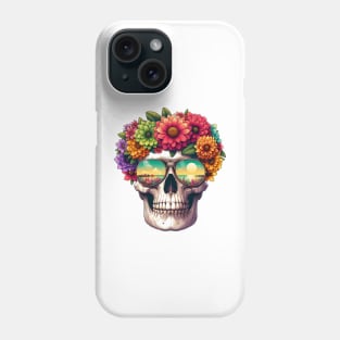Floral Skull with Reflective Sunglasses Design Phone Case