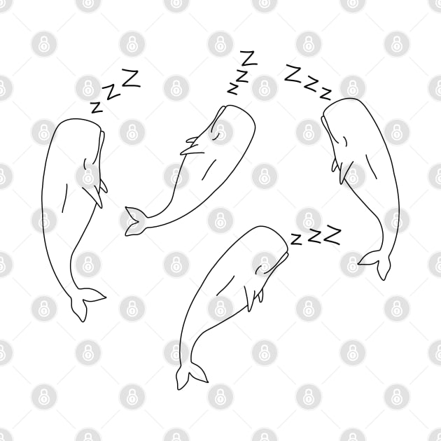 Sleeping Sperm Whales Cute Funny Black and White Design by olivergraham