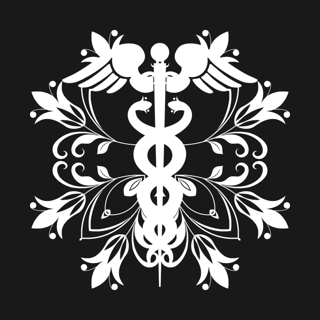 Abstract Floral Caduceus - White by Korry