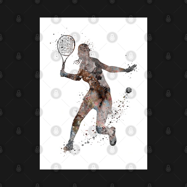 Girl Tennis Player Forehand Shot Watercolor by LotusGifts