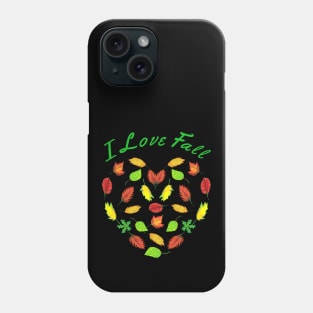 I Love Fall. Heart Made of Autumn Leaves for Nature Lovers. (Black Background) Phone Case