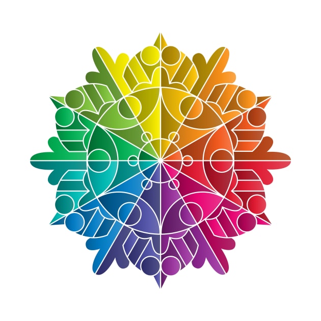 Rainbow Color Wheel Prism Mandala Snowflake by RYSHU 