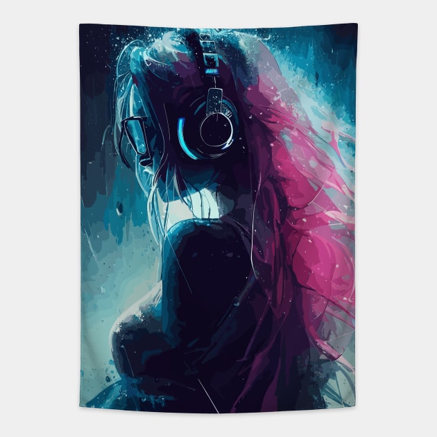 Beautiful pink hair woman in rain Tapestry by TomFrontierArt