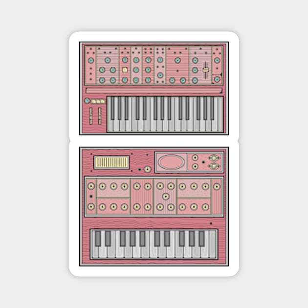 Red Retro Synthesizer Magnet by milhad