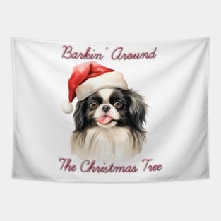 Christmas Japanese Chin Dog in Santa Hat Tapestry