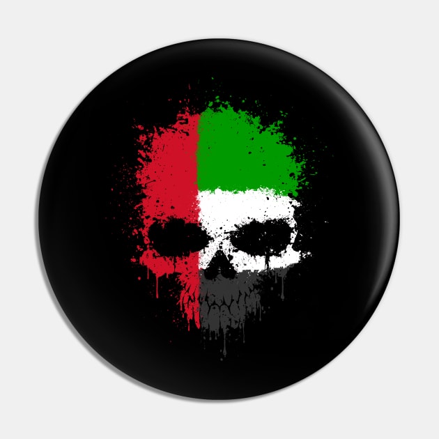 Chaotic UAE Flag Splatter Skull Pin by jeffbartels