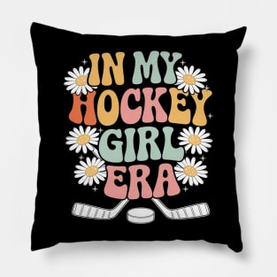 In My Hockey Girl Era Game Day Groovy Hockey Pillow
