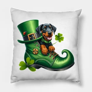 Doberman Pinscher Dog Shoes For Patricks Day Pillow