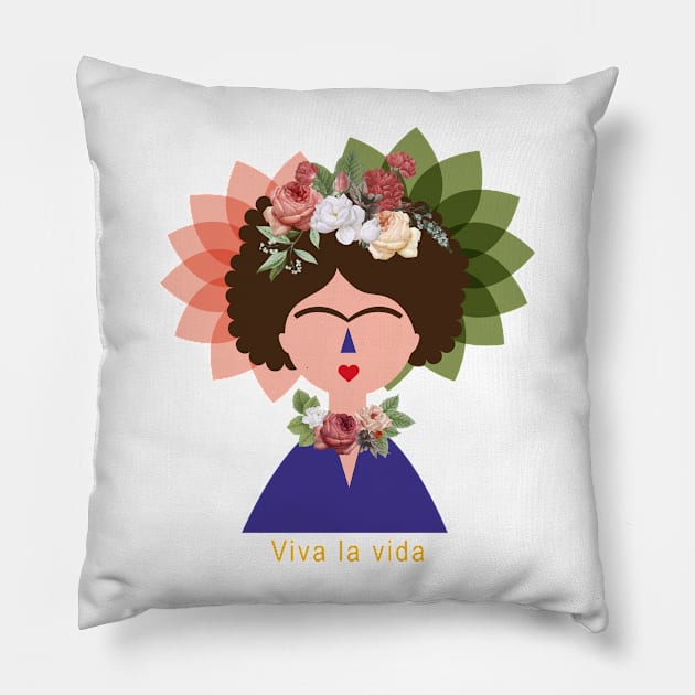 Summer cute colorful feminist Frida kahlo portrait flowers viva la vida Pillow by sugarcloudlb-studio