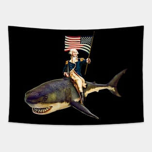 George Washington Riding a Shark USA Flag Tapestry