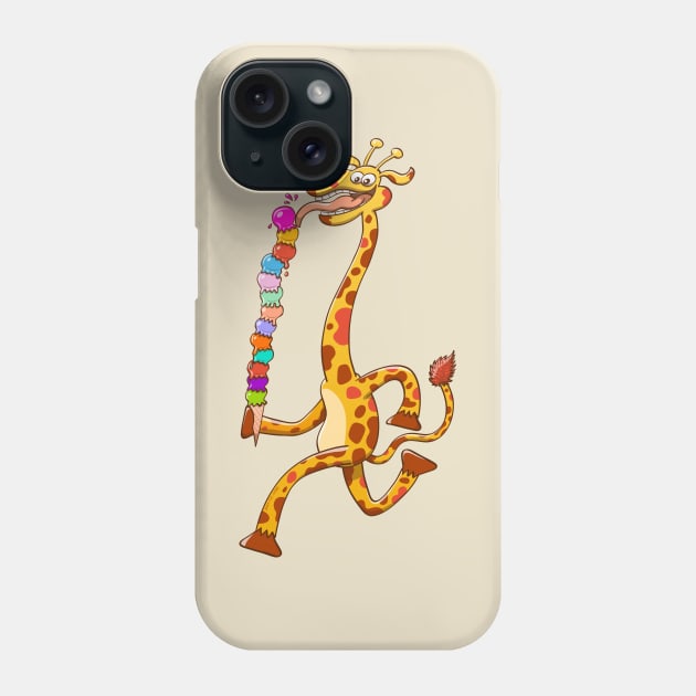 Cool giraffe refreshing by eating a giant ice cream Phone Case by zooco