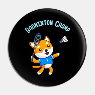 Badminton Champion Cute Dog Kids Sport Pin