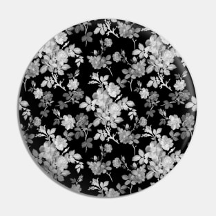 Romantic White Rose Floral Painting Black Pattern Pin