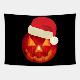 Halloween Jack O Lantern Wearing Santa Hat T-shirt Tapestry