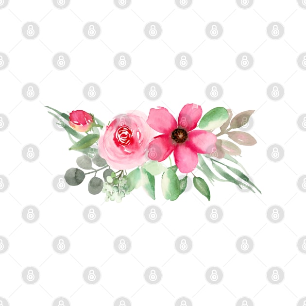 Red and Pink Florals  | Watercolor | Pattern | White by Harpleydesign