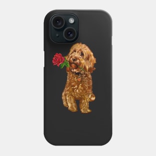 The Best Valentine’s Day Gift ideas 2022, Cavapoo Cavoodle with single red rose- cute cavalier king charles spaniel snug in a snowflake themed scarf Phone Case