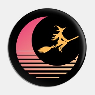 Witch Broom Moon Pin