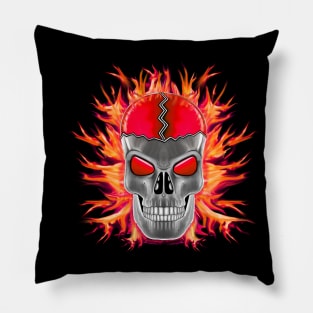 Red Skull with Fire and Flames Pillow