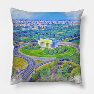 National Mall,Lincoln Memorial Watercolor Painting Pillow