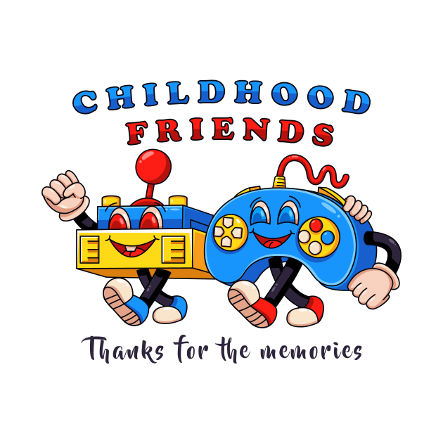 Childhood friends, two joystick mascots walk together by Vyndesign