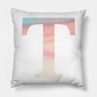 The Letter T Rainbow Watercolor Design Pillow
