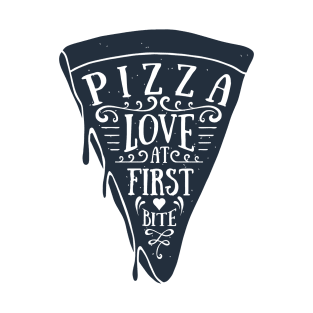 Hand Drawn Pizza Slice. Love At First Bite. Lettering T-Shirt