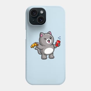 Cute Fat Cat Holding Pizza and Soda Cartoon Phone Case