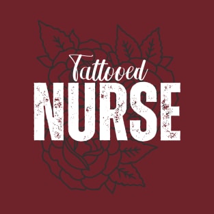 Tattooed Nurse Rose Background T-Shirt