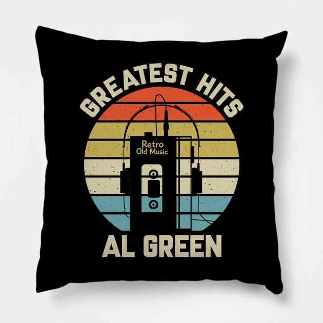 Greatest Hits Al Retro Walkman Green Vintage Art Pillow by Dinosaur Mask Store