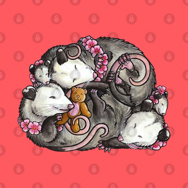 Sleeping Virginia Opossum pile by animalartbyjess