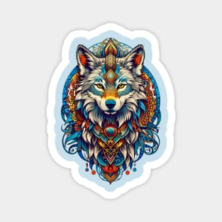 Wolf Tribal Art Retro Vintage Indigenous Design Magnet