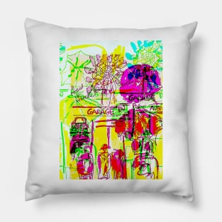 Neo 60s French Umbrella Illustration Mod Design Pillow