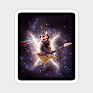 Laser Cat Riding Guitar In Outer Space Galaxy Lightning Magnet