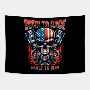 USA Born To Race Built To Win Racing Cars American Flag Patriotic Skull Face Piston Rods American Tapestry