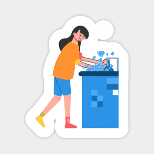 Hand Drawn "Woman Washing Hands" Magnet