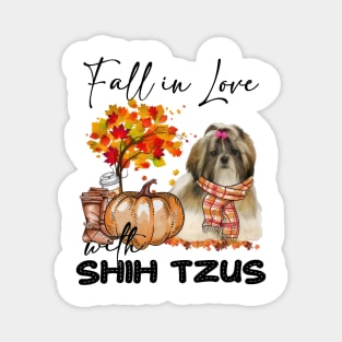 Fall In Love With Shih Tzus Fall Pumpkin Thanksgiving Magnet