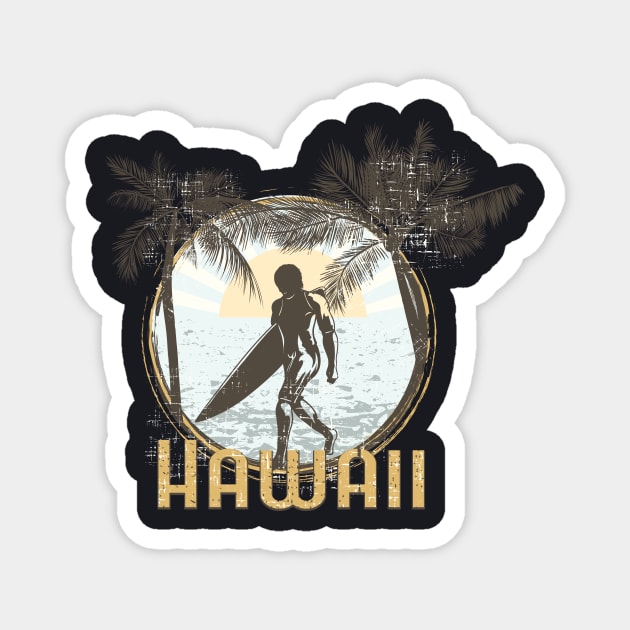 Hawaii Surfing Surfer Beach Illustration Magnet by Foxxy Merch