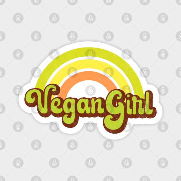 Vegan Girl Retro Rainbow Magnet by Jitterfly