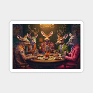 Elegant Grazing: Deer in Suits Enjoying a Sophisticated Luncheon Magnet